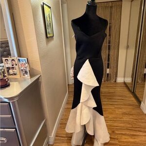 Elegant Black and White Ruffle Maxi Dress